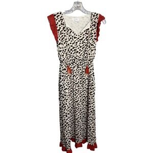 THML‎ Animal Print Midi Dress Womens XS Orange Flutter Sleeve Cotton Boho Tassel